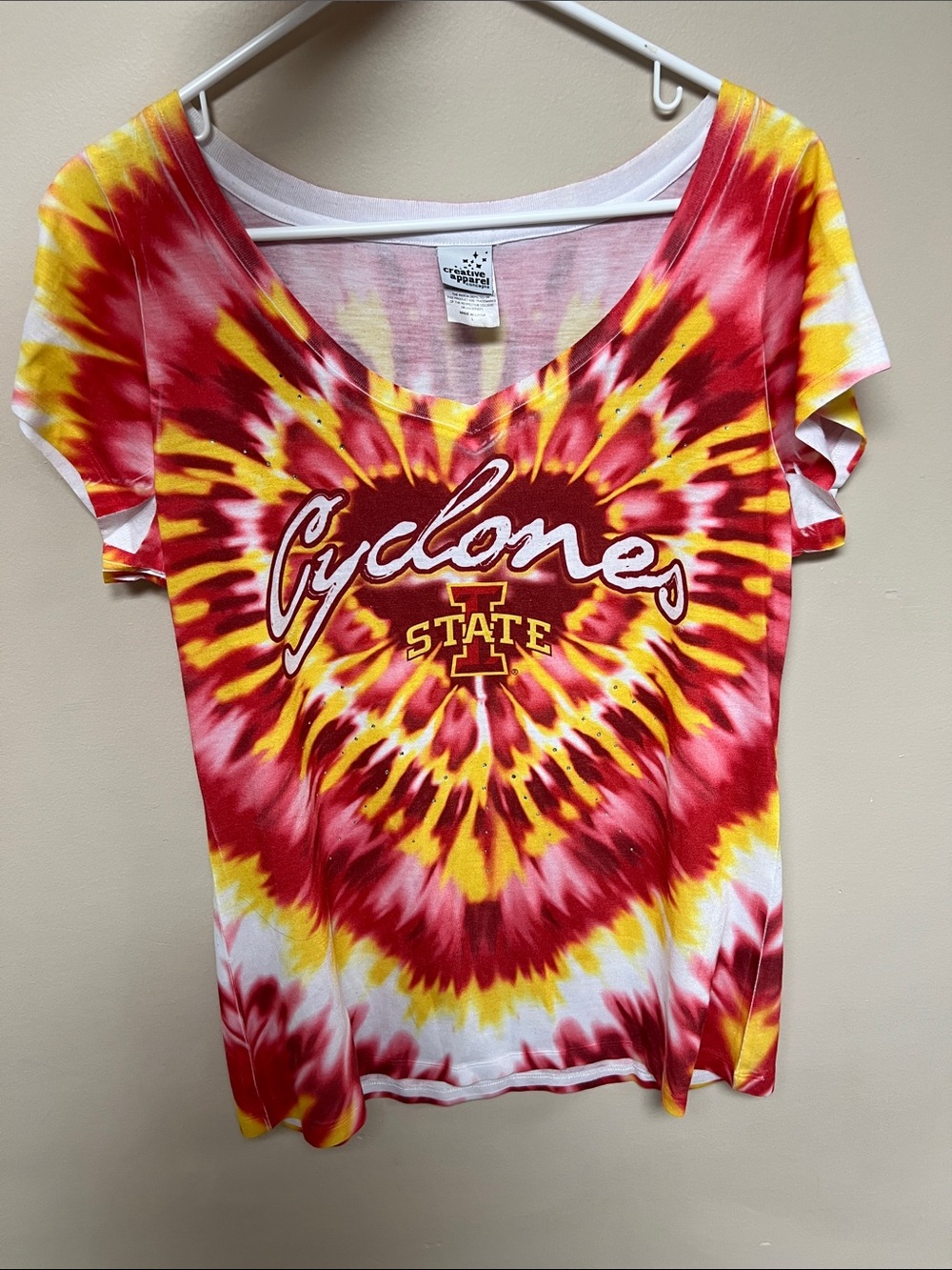 Iowa State Cyclones Tie-Dye V-Neck Tee - Red & Yellow